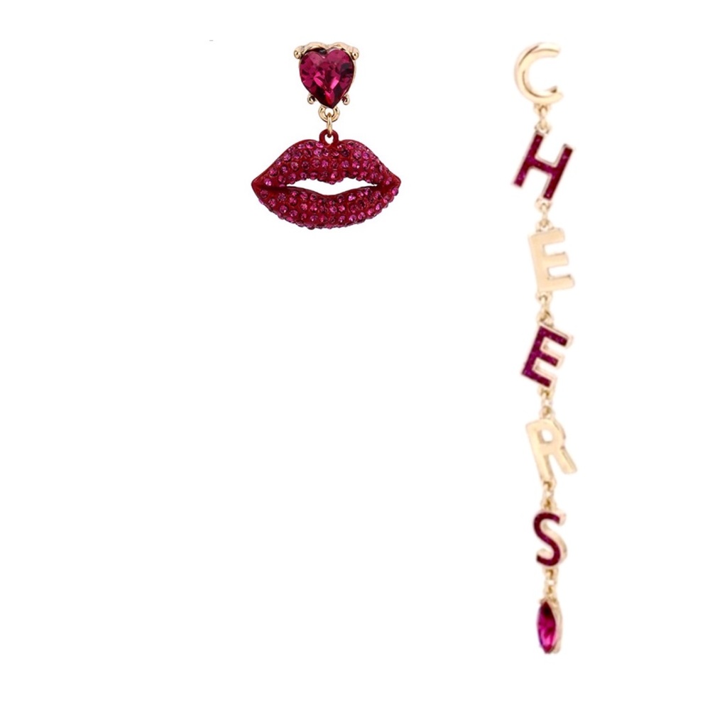 Betsey Johnson Lips & Cheers Mismatch Earrings - Picture 12 of 14